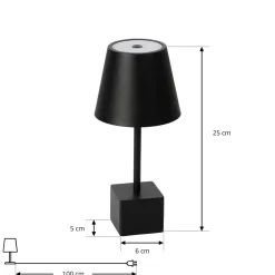 Lindby LED ladattava pöytävalaisin Janea CUBE, musta, metallia