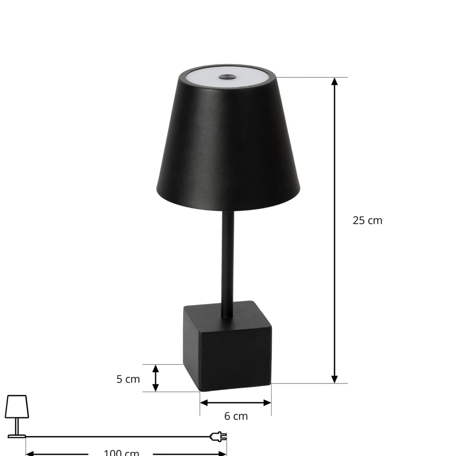 Lindby LED ladattava pöytävalaisin Janea CUBE, musta, metallia