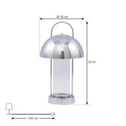 Lindby LED-ladattava pöytävalaisin Mareli, kromi, metalli, Ø 18 cm