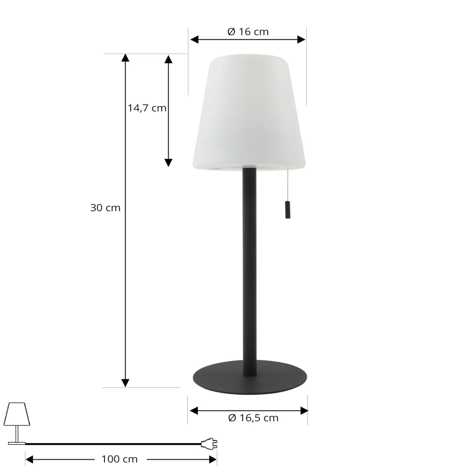 Lindby LED-ladattava valaisin Azalea musta alumiini CCT korkeussäädettävä