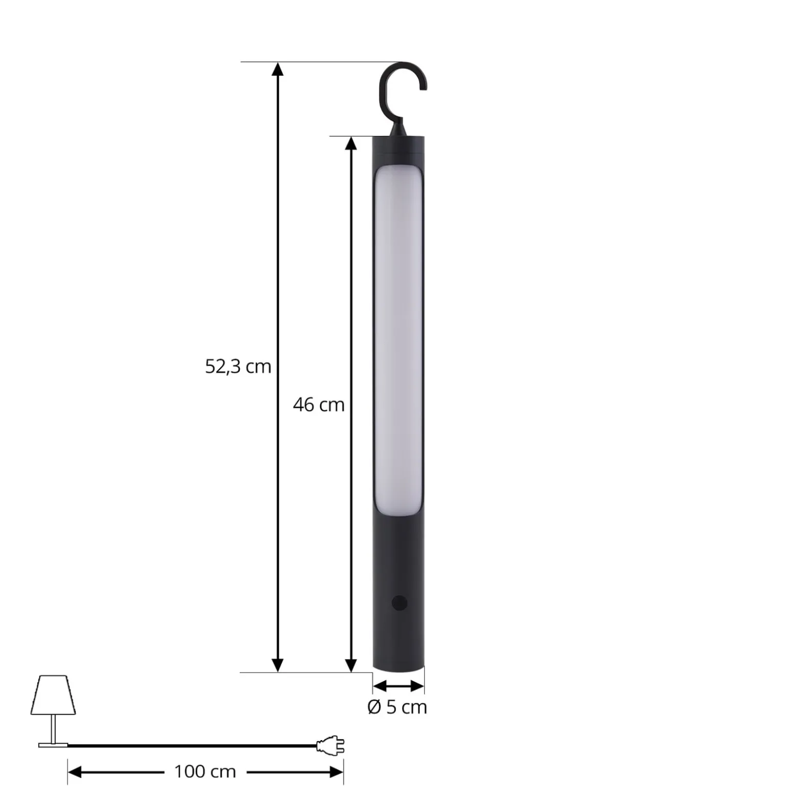 Lindby LED-ladattava valaisin Kompis, antrasiitti, himmennettävä, IP54