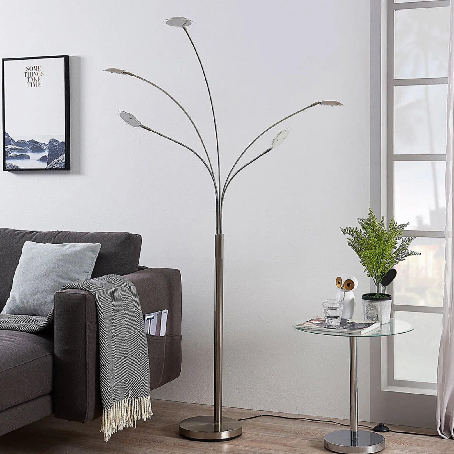 Lindby LED-lattiavalaisin Anea, 179 cm, 5-valo, nikkelin värinen
