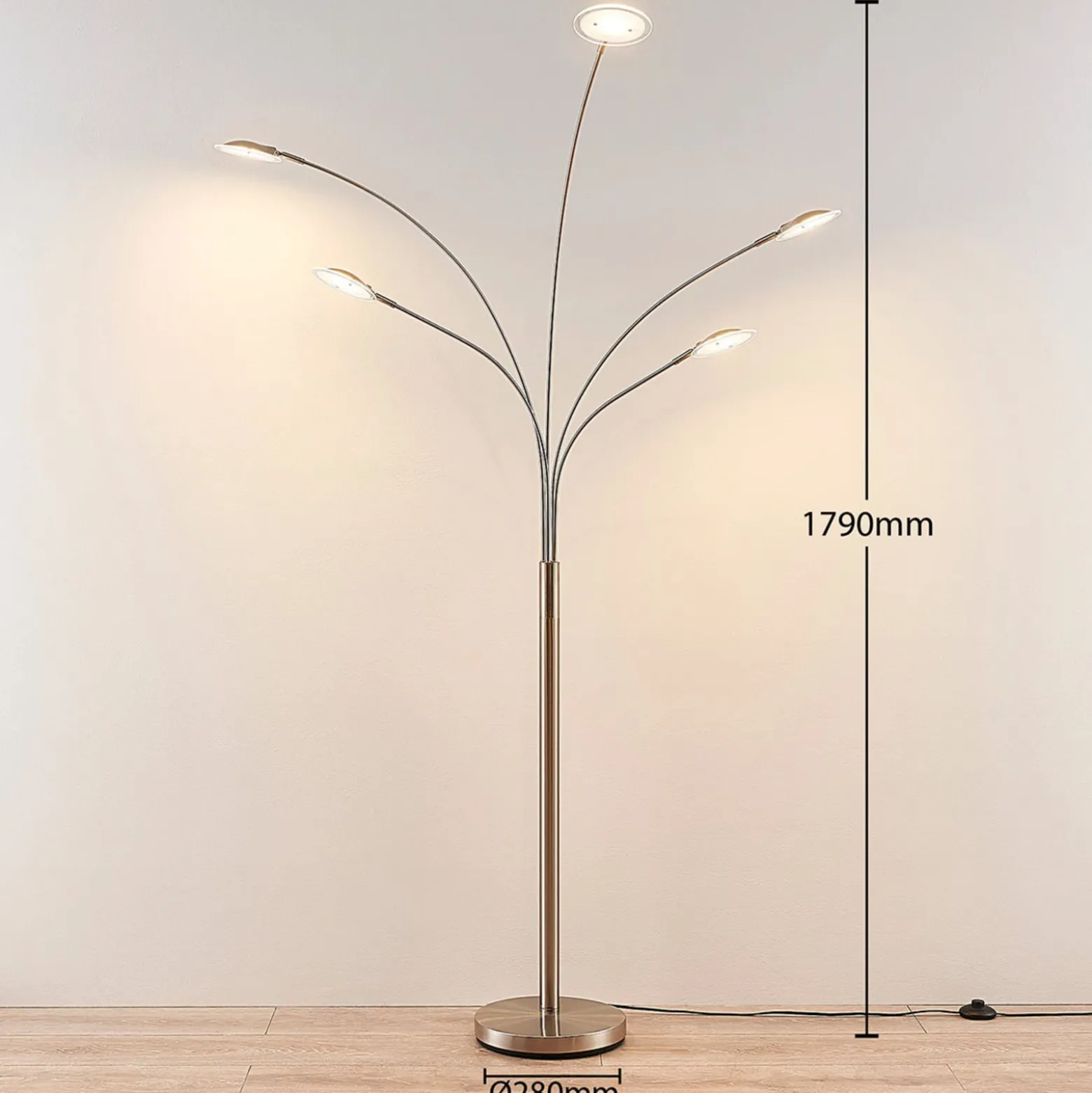 Lindby LED-lattiavalaisin Anea, 179 cm, 5-valo, nikkelin värinen