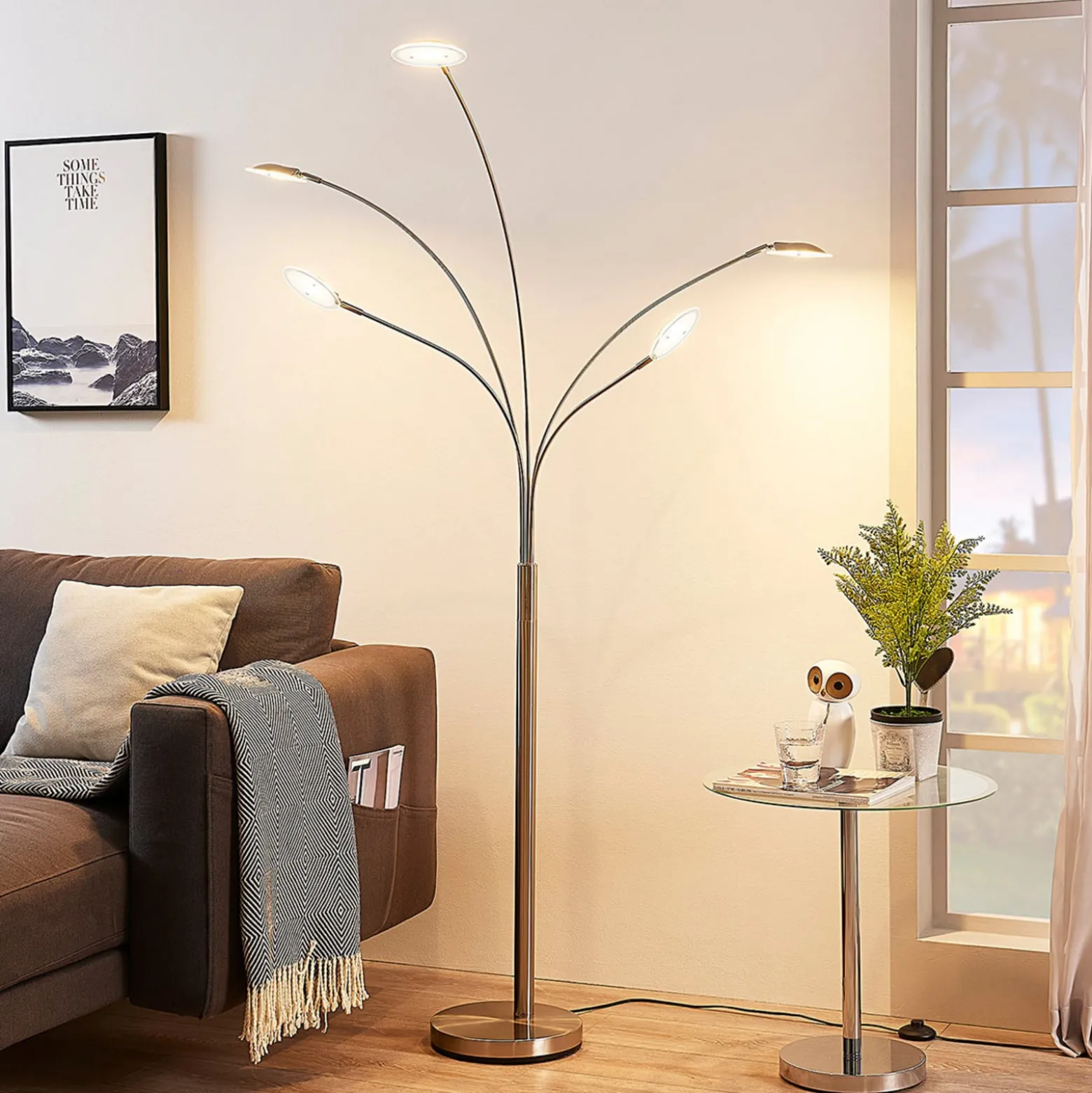 Lindby LED-lattiavalaisin Anea, 179 cm, 5-valo, nikkelin värinen