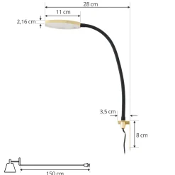 Lindby LED-lukulamppu Flexola, kultainen, pyöreä, metalli, pistoke