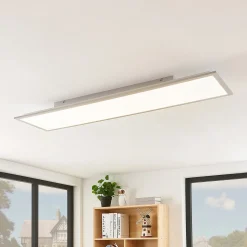 Lindby LED-paneeli Stenley, 4000 K, 120 cm x 30 cm, hopea/valkoinen