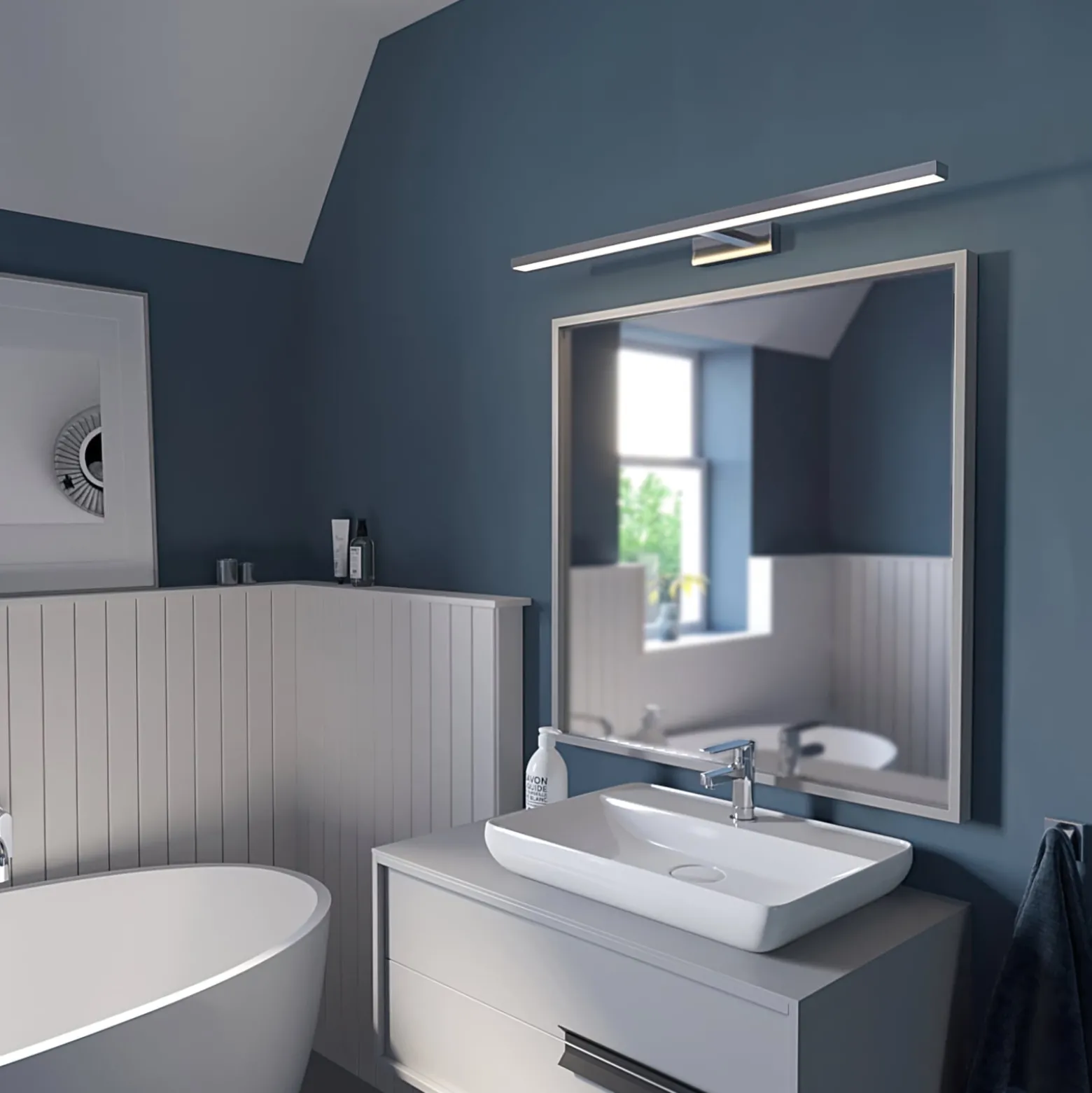 Lindby LED-peilivalaisin Jukka, 90 cm, kromi, metalli, IP44