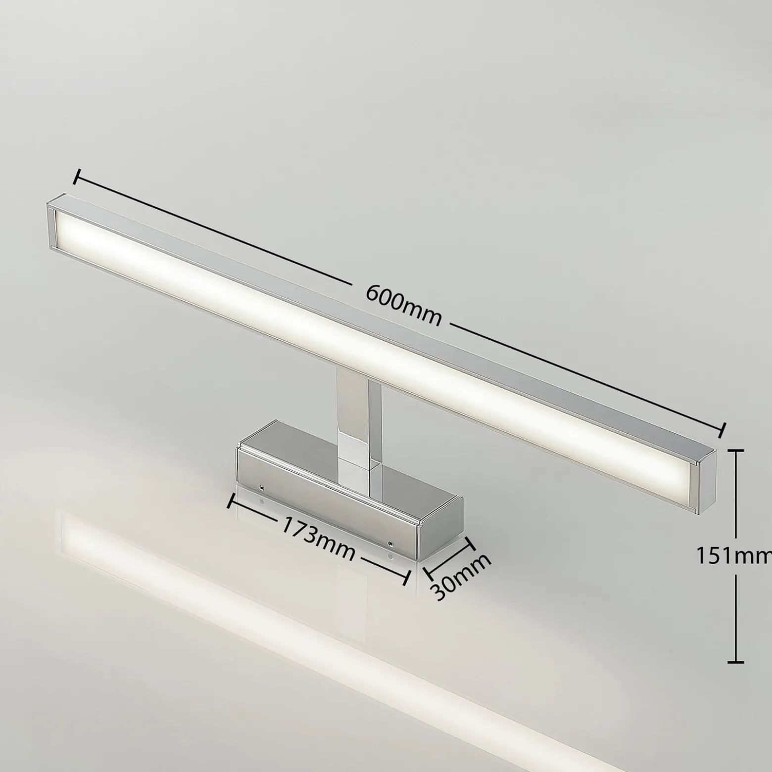Lindby LED-peilivalaisin Jukka, 60 cm, kromi, metalli, IP44