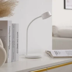 Lindby LED-pöytävalaisin Maori, valkoinen, metalli, CCT, himmennettävä