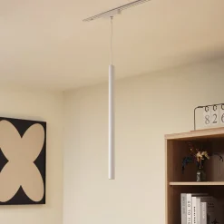 Lindby LED-riippuvalaisin Lumaro, valkoinen, Ø 3cm,alumiini,48V,himmennettävä