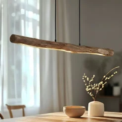 Lindby LED-riippuvalaisin Nekala, musta, puu, pituus 120 cm