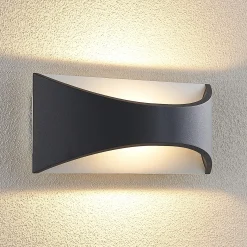 Lindby LED-seinävalaisin Mathea, 30 cm, antrasiitti, alumiini, IP65