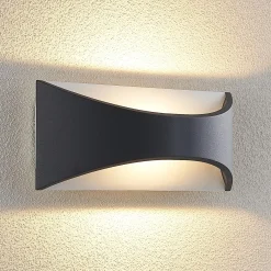 Lindby LED-seinävalaisin Mathea, 30 cm, antrasiitti, alumiini, IP65