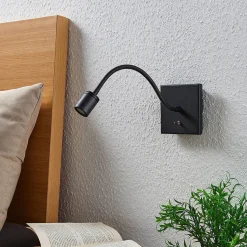 Lindby LED-seinävalaisin Mayar, musta, metalli, lukulamppu, 11cm