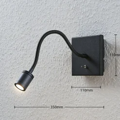 Lindby LED-seinävalaisin Mayar, musta, metalli, lukulamppu, 11cm