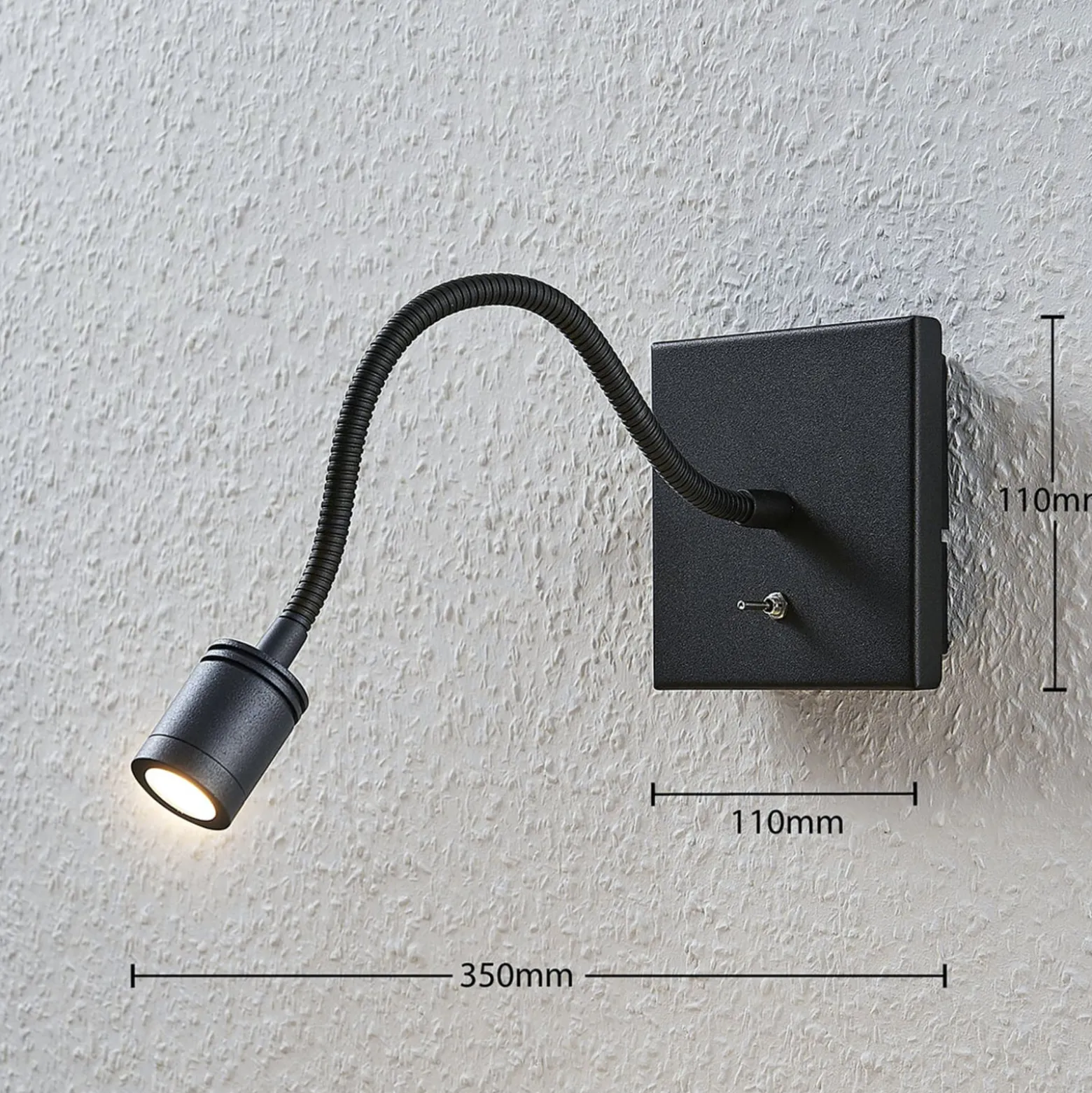 Lindby LED-seinävalaisin Mayar, musta, metalli, lukulamppu, 11cm