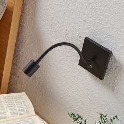 Lindby LED-seinävalaisin Mayar, musta, metalli, lukulamppu, 11cm