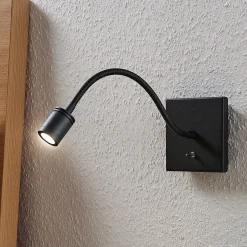 Lindby LED-seinävalaisin Mayar, musta, metalli, lukulamppu, 11cm