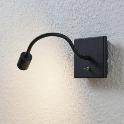 Lindby LED-seinävalaisin Mayar, musta, metalli, lukulamppu, 11cm