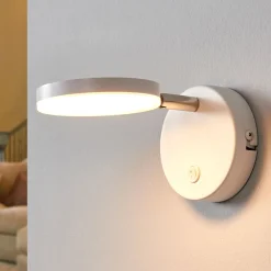 Lindby LED-seinävalaisin Milow, valkoinen, 9,6 cm korkea, kytkin