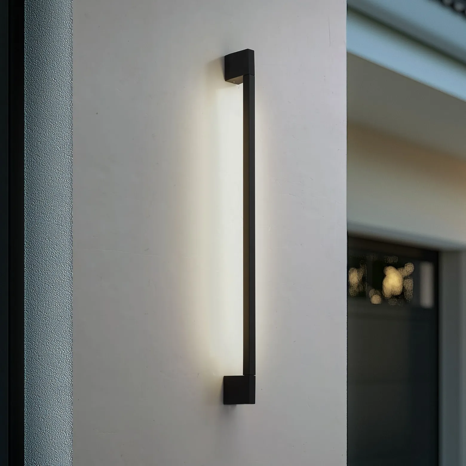 Lindby LED-seinävalaisin Neano, 90 cm, musta, metalli, IP54