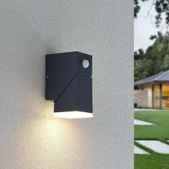 Lindby LED-seinävalaisin Sally, 15 cm, antrasiitti, IP54, anturi