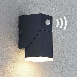 Lindby LED-seinävalaisin Sally, 15 cm, antrasiitti, IP54, anturi