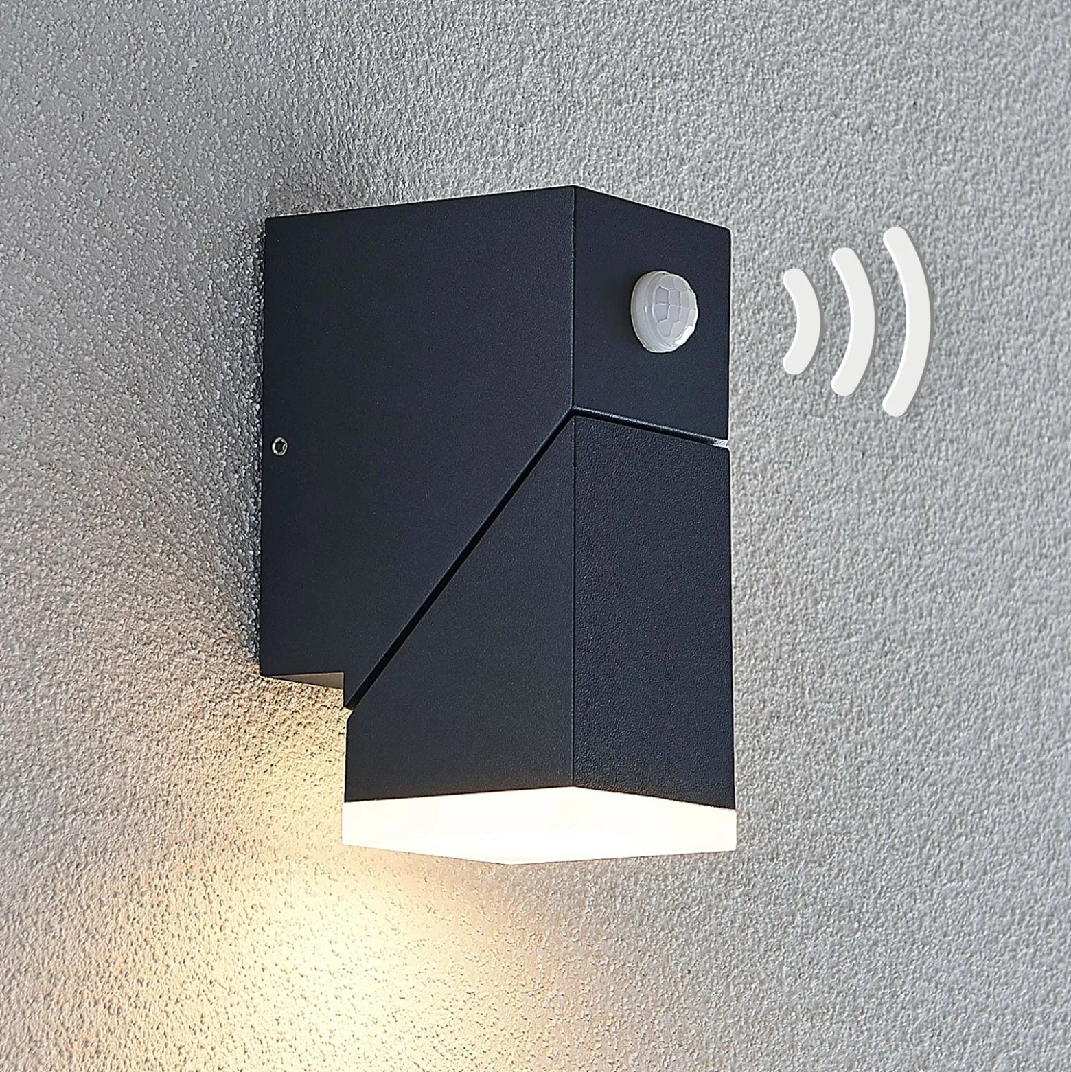 Lindby LED-seinävalaisin Sally, 15 cm, antrasiitti, IP54, anturi