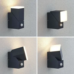 Lindby LED-seinävalaisin Sally, 15 cm, antrasiitti, IP54, anturi