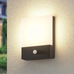 Lindby LED-seinävalaisin Vanira, antrasiitti, alumiini, anturi, IP54