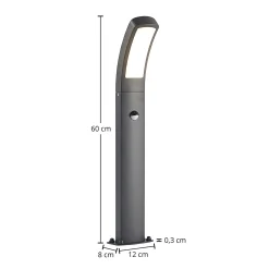 Lindby LED-sokkelivalaisin Moshe, 60 cm, antrasiitti, tunnistin