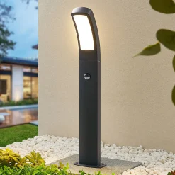 Lindby LED-sokkelivalaisin Moshe, 60 cm, antrasiitti, tunnistin