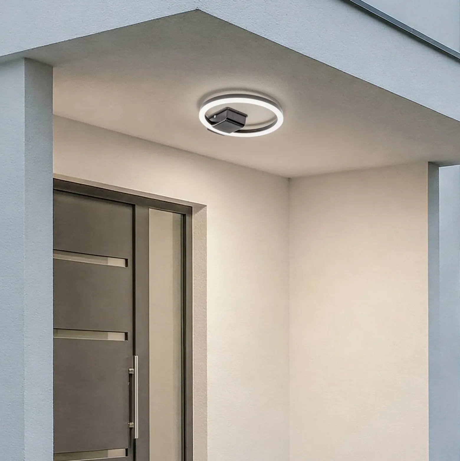 Lindby LED-ulkokattovalaisin Finian, Ø 31 cm, CCT, himmennettävä