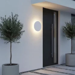 Lindby LED-ulkoseinälamppu Selinel, valkoinen, Ø 23 cm, talonumero
