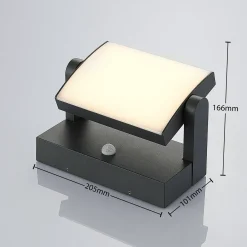 Lindby LED-ulkoseinälamppu Sherin, antrasiitti, anturi, IP54