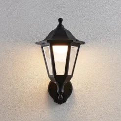 Lindby LED-ulkoseinävalaisin Iavo, musta, lyhty, 38 cm