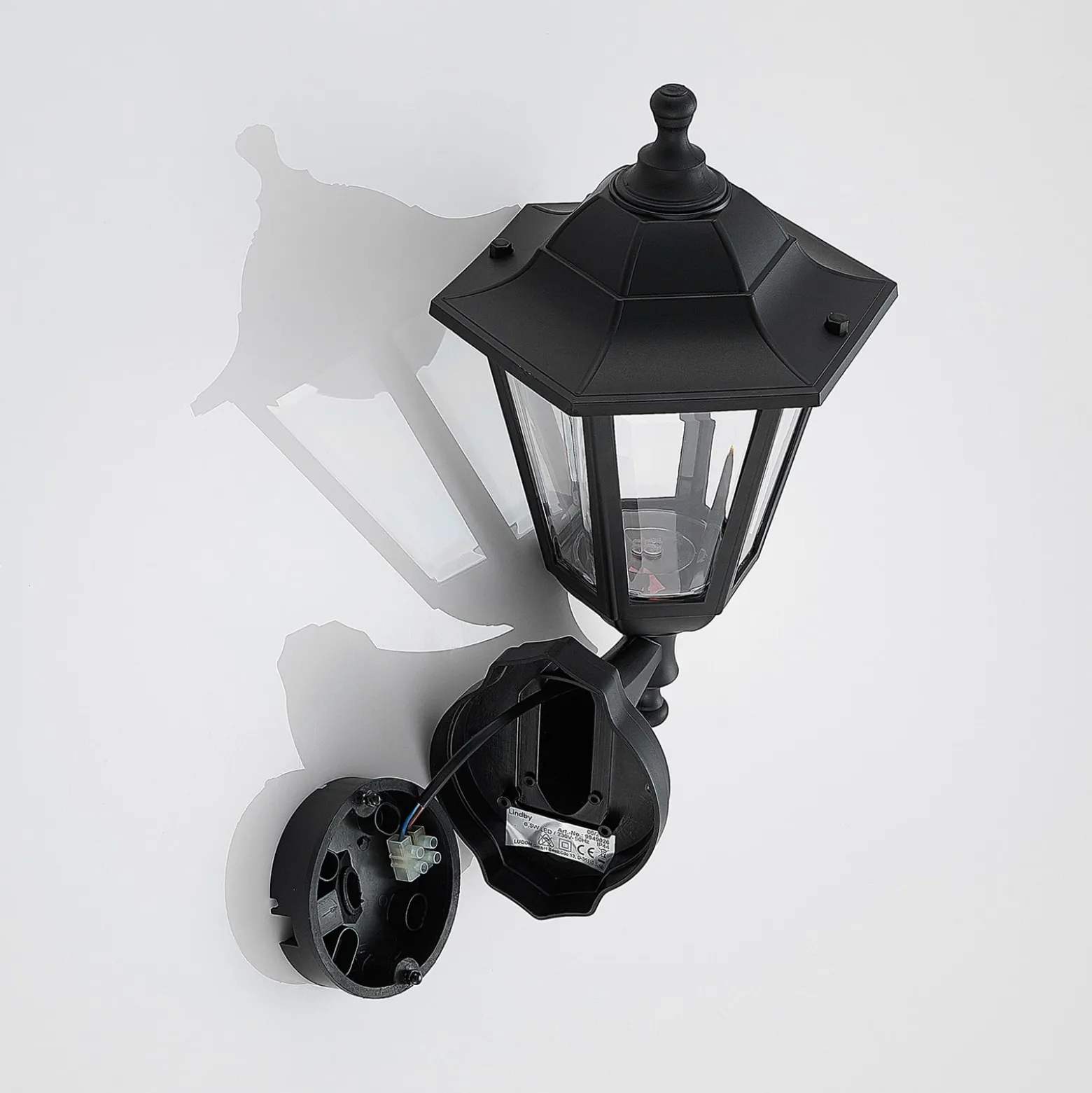 Lindby LED-ulkoseinävalaisin Iavo, musta, lyhty, 38 cm