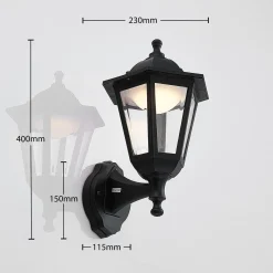 Lindby LED-ulkoseinävalaisin Iavo, musta, lyhty, 38 cm