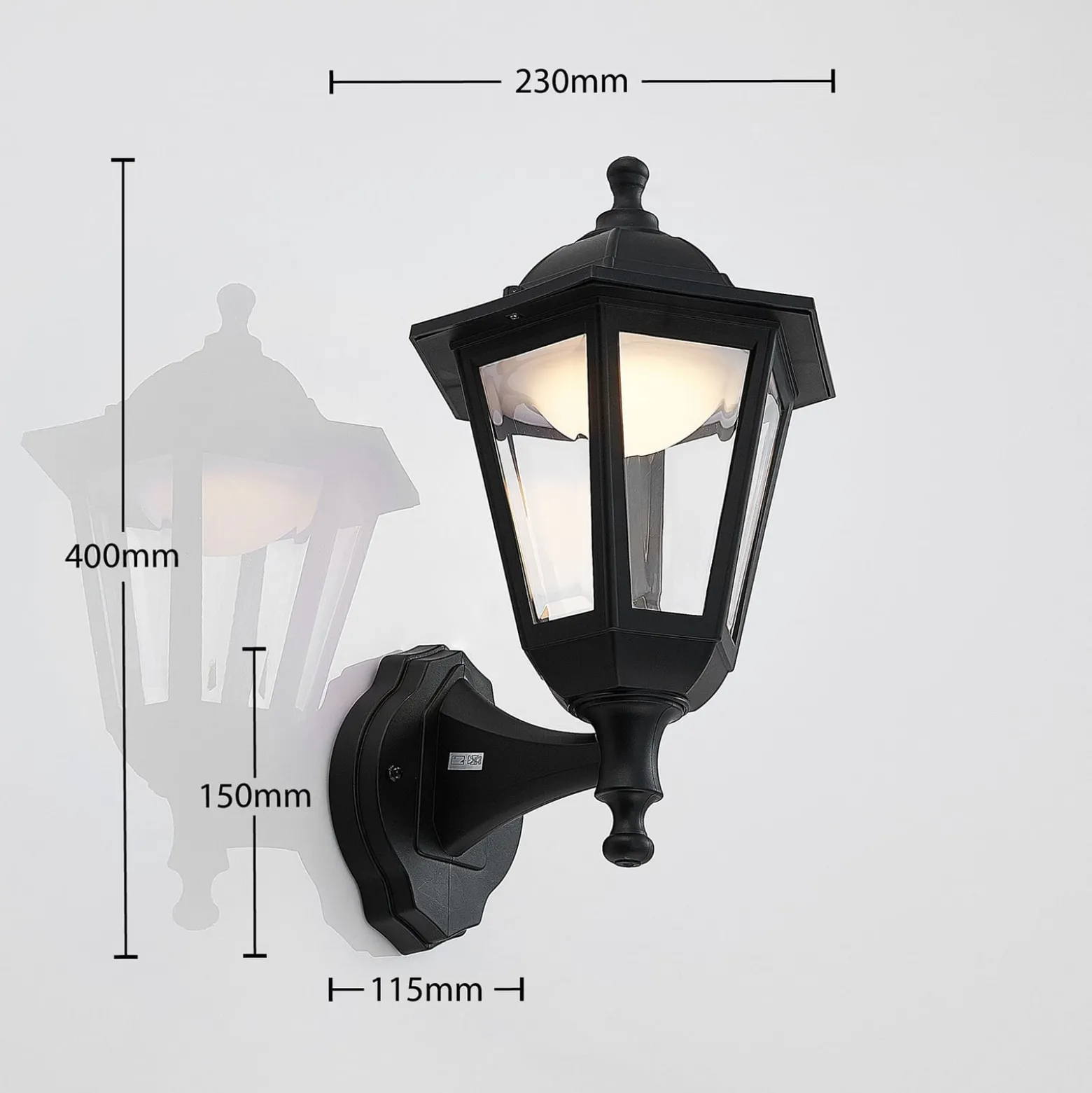 Lindby LED-ulkoseinävalaisin Iavo, musta, lyhty, 38 cm