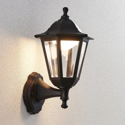 Lindby LED-ulkoseinävalaisin Iavo, musta, lyhty, 38 cm