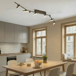 Lindby LED-valonheitin Eldrin, musta, 6 valoa, valonauhat