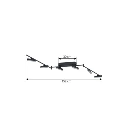 Lindby LED-valonheitin Eldrin, musta, 6 valoa, valonauhat