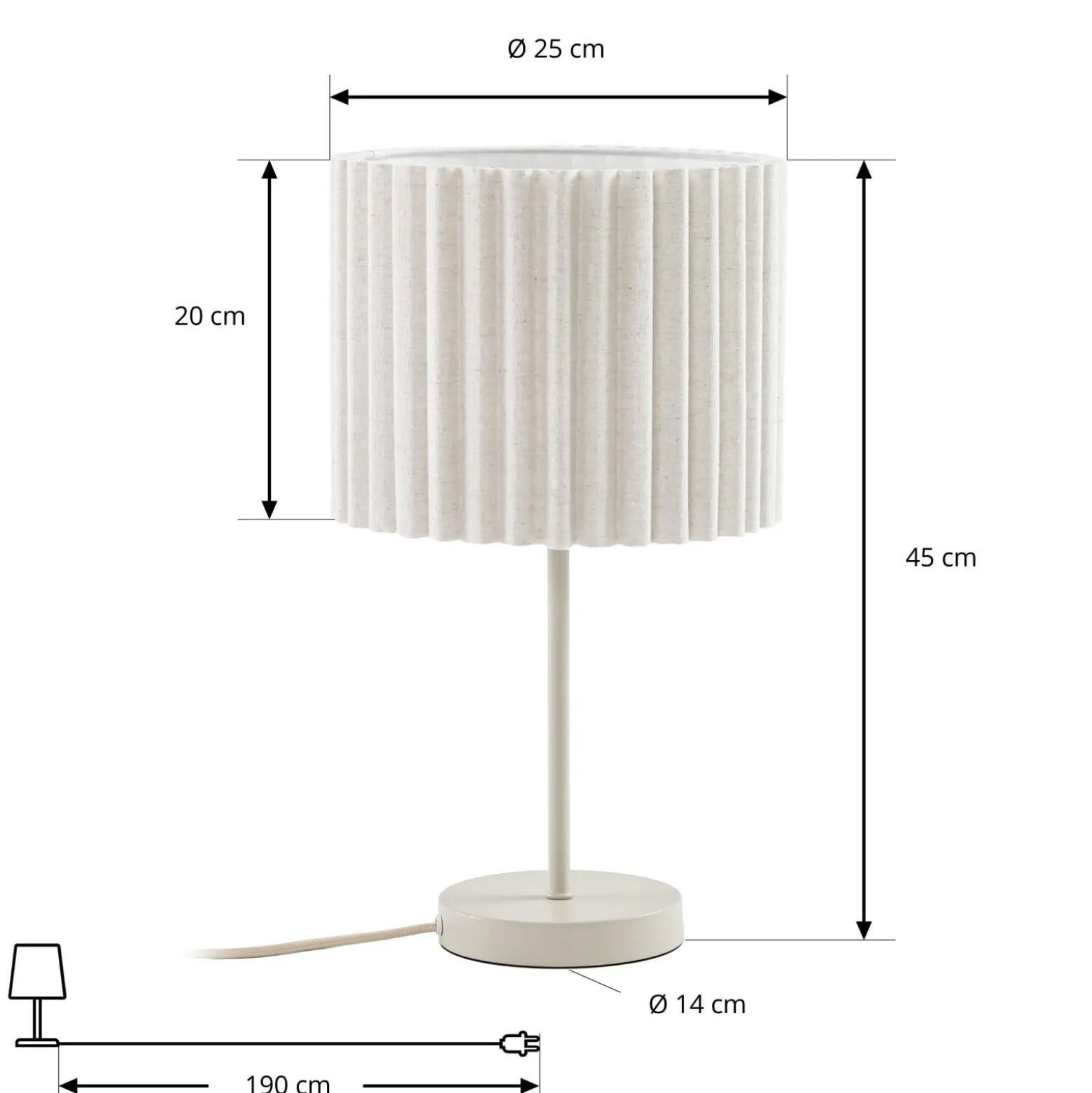 Lindby Libbie -pöytävalaisin, korkeus 45 cm, pellava, kermanvärinen, E27