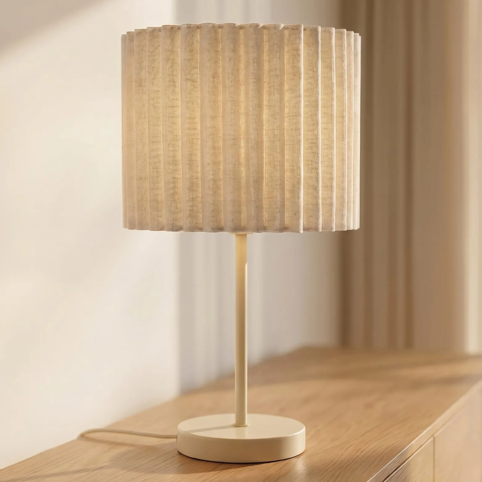Lindby Libbie -pöytävalaisin, korkeus 45 cm, pellava, kermanvärinen, E27
