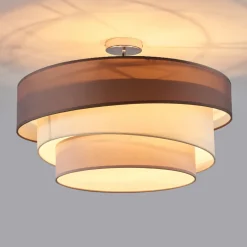 Lindby Melia kattovalaisin, ruskea/harmaa, tekstiili, Ø 56cm