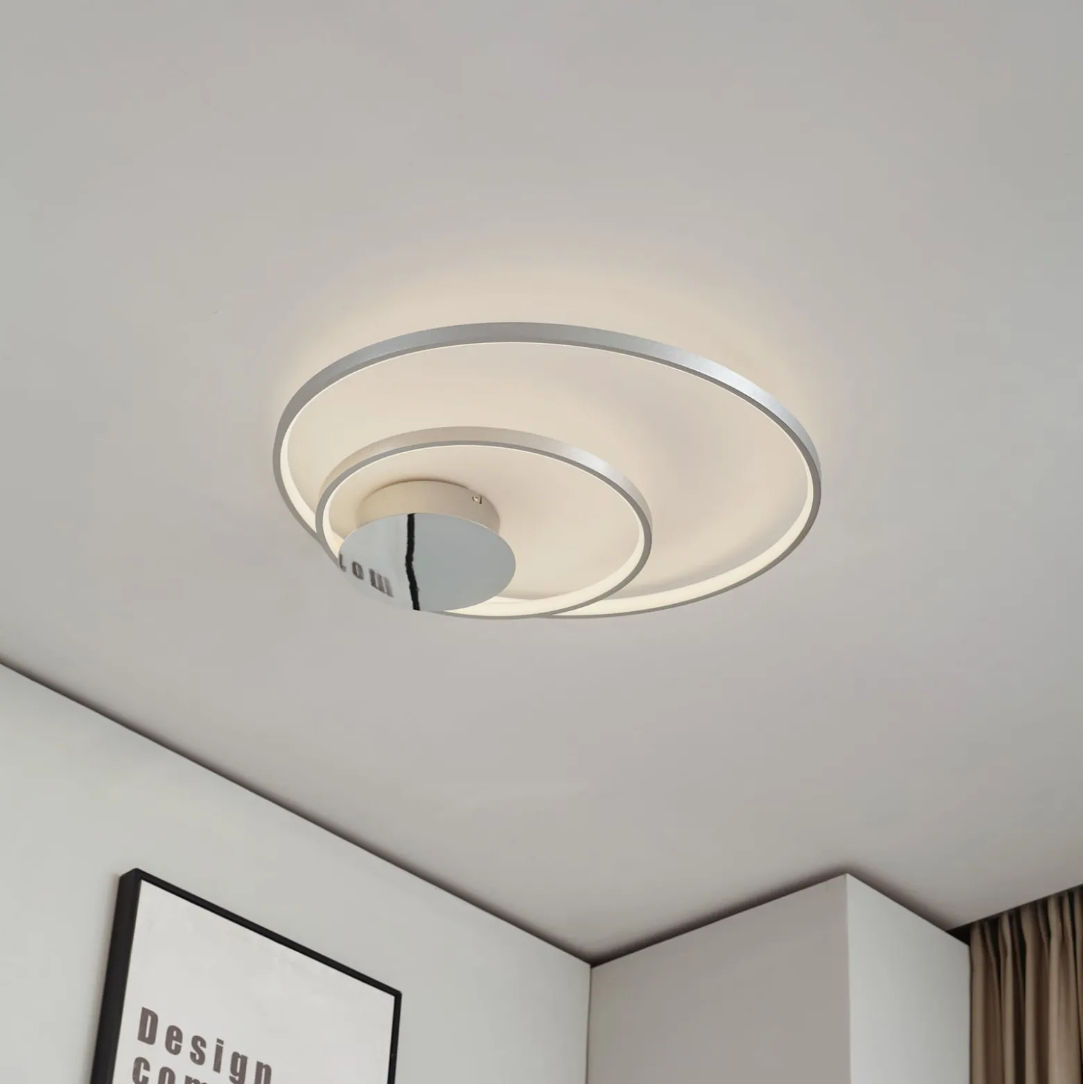 Lindby Nerwin LED-kattovalaisin, 65 cm, pyöreä, alumiini/kromi