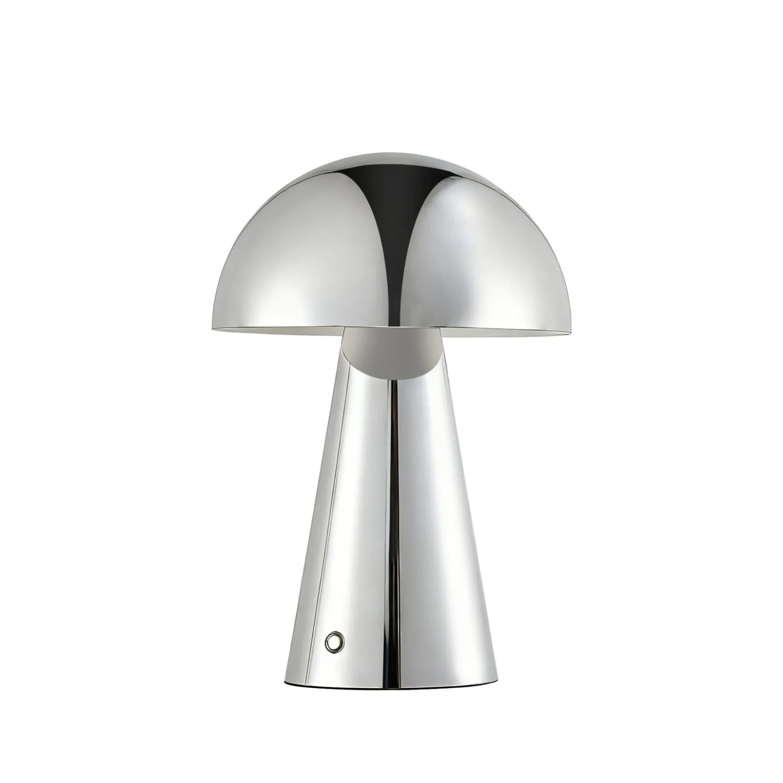 Lindby Nevijo LED-akkukäyttöinen pöytävalaisin, kromi, Ø20 cm, USB, himmennin