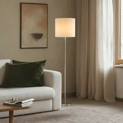 Lindby Parsa-lattiavalaisin, valkoinen, tekstiili, korkeus 167 cm, E27