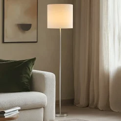 Lindby Parsa-lattiavalaisin, valkoinen, tekstiili, korkeus 167 cm, E27