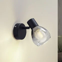 Lindby Pendura seinävalaisin, Ø 9 cm, musta, lasi